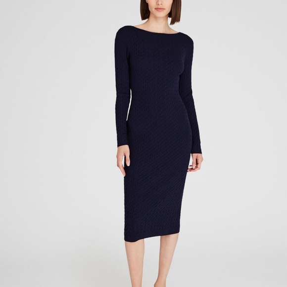 Open Back Cable-Knit Midi Dress - Brand New - NEVER WORN - Navy